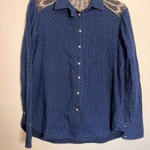 Free People Women's Blue Long Sleeve Button Up 100% Cotton With Wool Detail XS